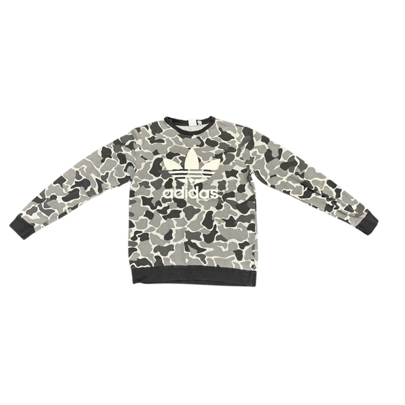 Adidas Originals Boy's Trefoil Grey Camo Print Crewneck Sweatshirt Sz XL​​​ - Picture 1 of 8